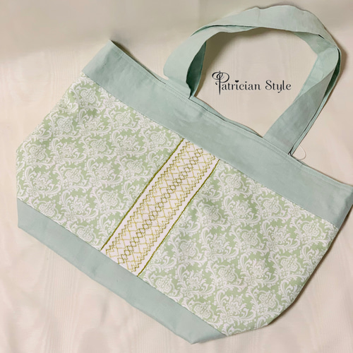 MIKU様♡ズパゲッティ マルシェバッグ　大きめ　お花模様 マスタード×ribbonxl ズパゲッティ マルシェバッグ お花模様