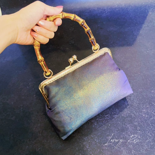 真夜中の神秘的な星屑のグラデーション♡希少上質箔加工高級帯バッグ