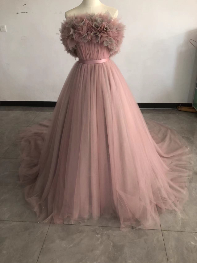 カラードレス ピンク 取り外しオフショルダー 2次会/合コン キラキラチュール チュールスカート 39,980円