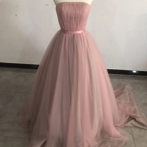 カラードレス ピンク ベアトップ 2次会/合コン キラキラチュール  