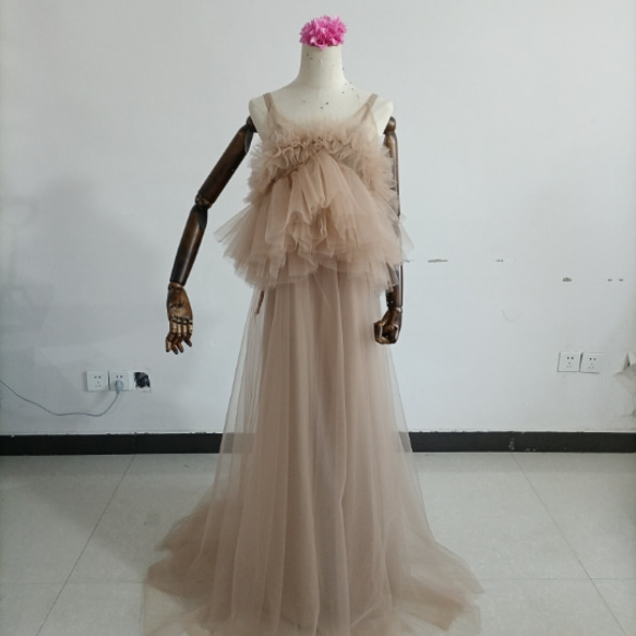 カーキ色 キャミソール 2ways ラッフルフリル 背中見せ ファスナー  