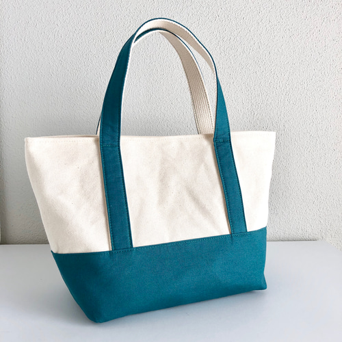 エレガントな帆布のトートバッグ・ブルーグリーン/Sサイズ