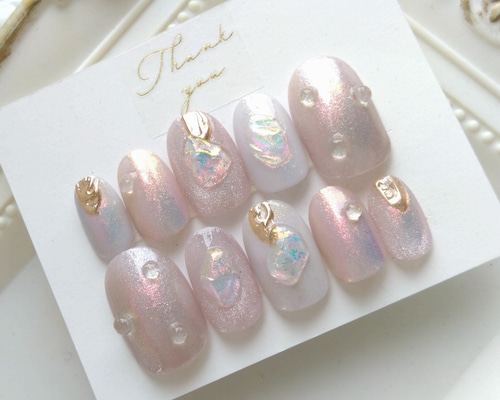 サイズオーダー ネイルチップ フラワーネイル マグネット ベージュ