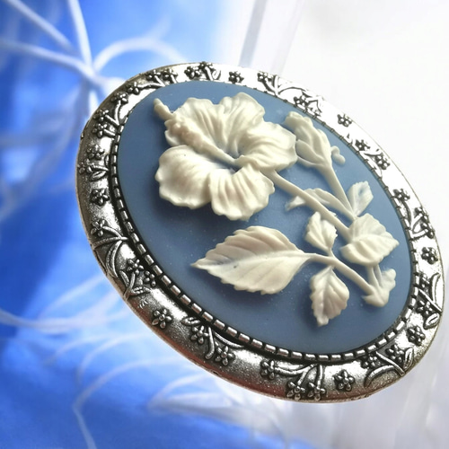Cameo Brooch #7 カメオ ブローチ ハイビスカス 花 ブローチ Side