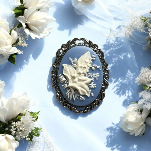 Cameo Brooch #11 カメオ ブローチ 鈴蘭 スズラン ブローチ Side