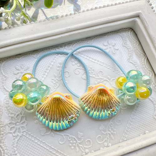 きらめくシェル入り 海デザイン ヘアゴム 海の星形ヘアゴム