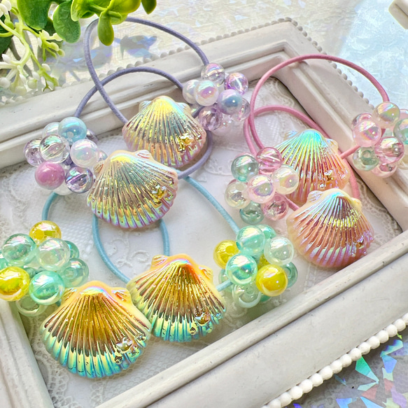 きらめくシェル入り 海デザイン ヘアゴム きらめくシェル入り 海デザイン ヘアゴム 海の星形ヘアゴム