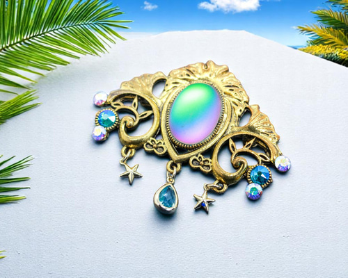 Florenza☆ブックピース☆ウランガラスのクレセントムーンブローチ b62826a4bbc4118adf9b0ec7350989