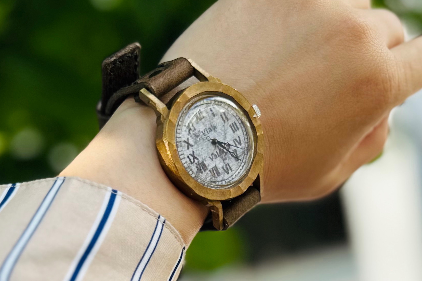 手作り腕時計　Via Valeria(レトロGray & イタリアBlack革)