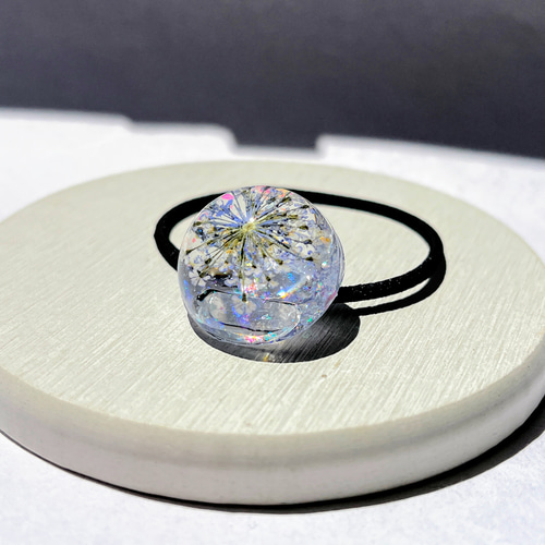 ブルーレースフラワーのヘアゴム / ドライフラワー ヘアゴム 華昇 優羽  