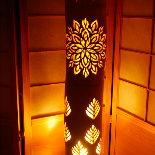 ◇全面彫◇竹灯り・竹あかり・竹灯籠 ～～ 癒しの灯り ☆星格子  