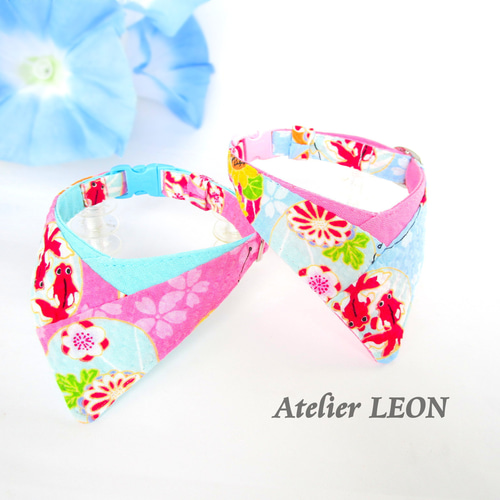 奈々、夏浴衣風(ピンク×白①)わんちゃん猫ちゃん用首輪 奈々様