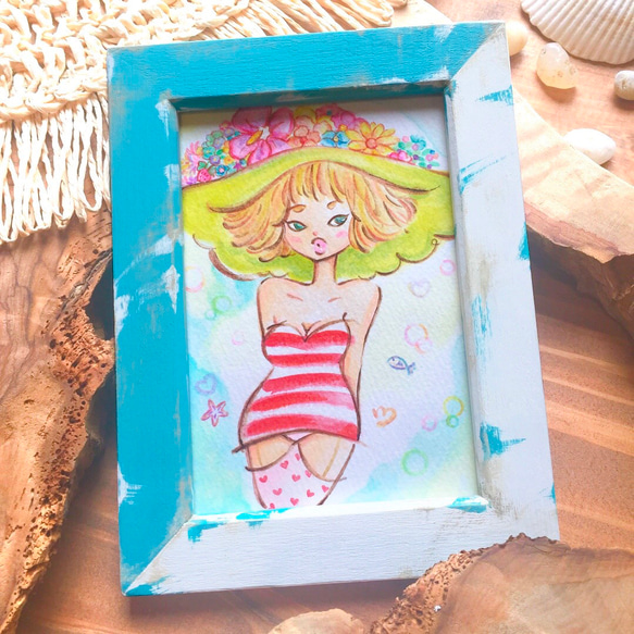 木製フォトフレーム L版 アンティーク調ペイント Seashore