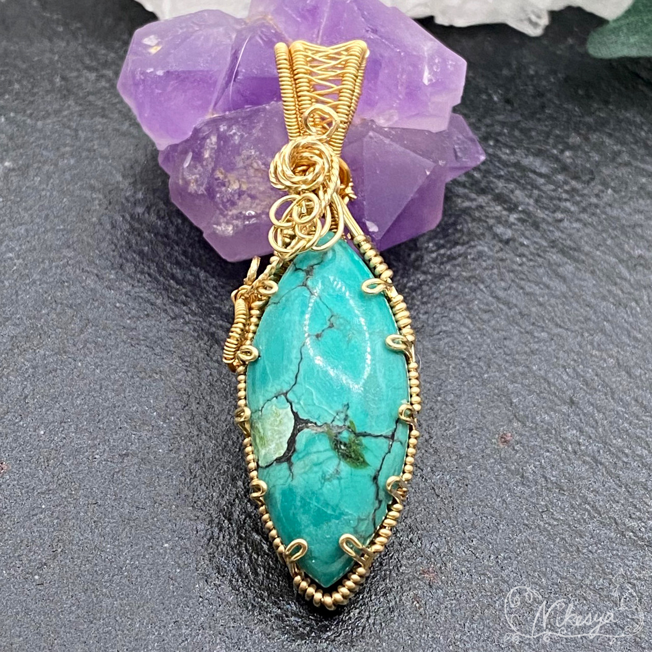 【14KGF 】ターコイズのペンダントトップ【ワイヤーアクセサリー】【金属アレルギー対応】【送料無料】