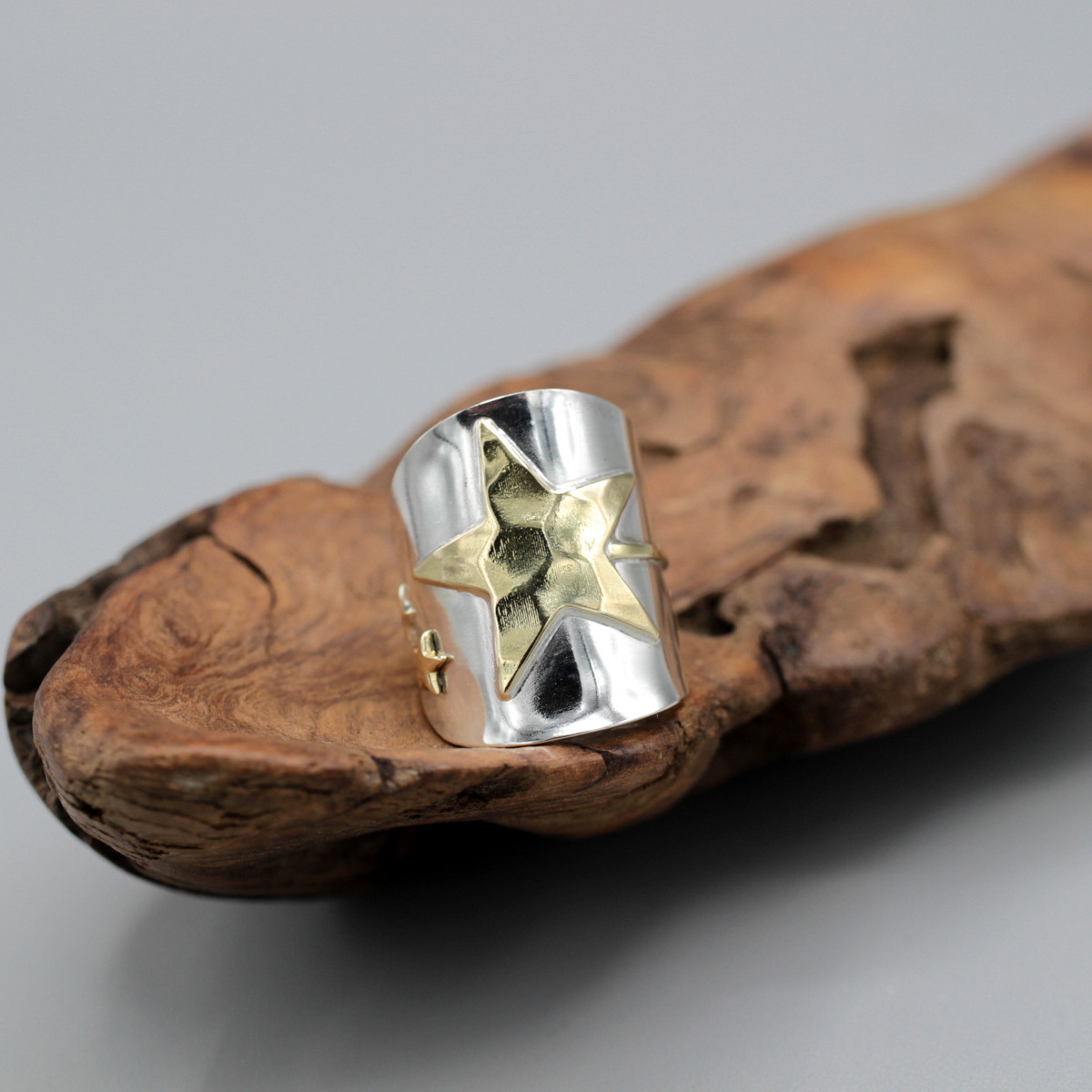 煌びやかなギャラクシー｜シルバー｜真鍮｜カフリング｜スプーンリング｜流れ星｜流星｜カジュアル｜銀河｜天文｜やわらかい