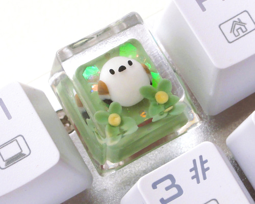 シマエナガさん キーキャップ（背景色グリーン）メカニカルキーボード