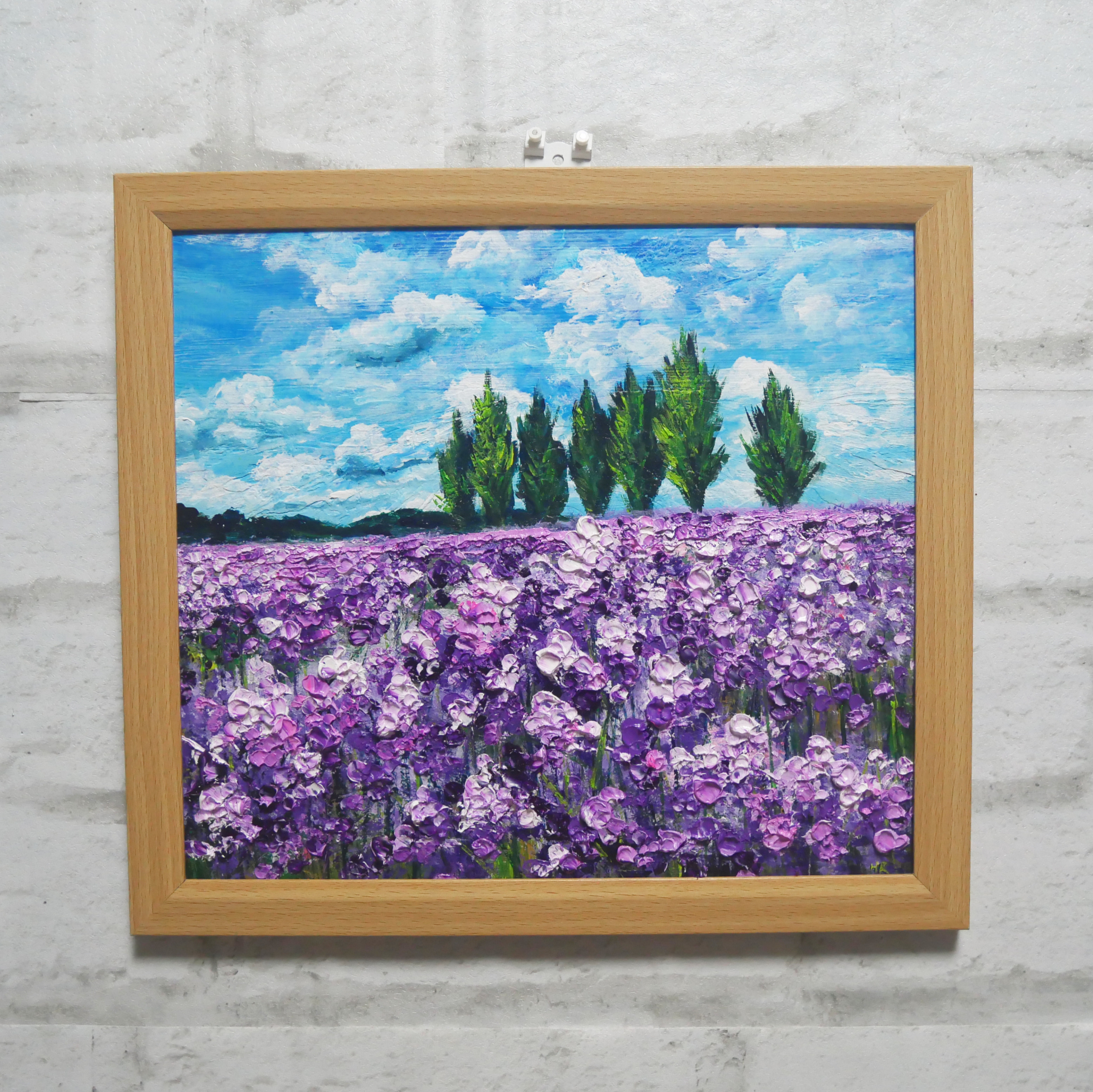 油絵 絵画【ラベンダー】 油絵 油彩 油彩画 絵 絵画【青空の下に咲くラベンダー】 絵画