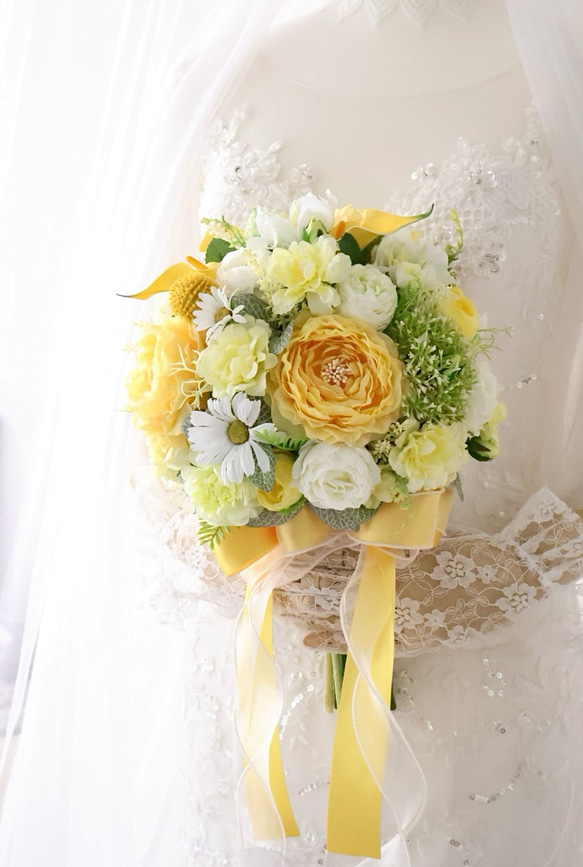 ラウンドブーケ イエローブーケ クラッチブーケ 造花ブーケ  