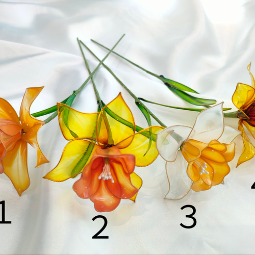 ラッパ水仙 3本 アメリカンフラワー アートフラワー m.m 通販