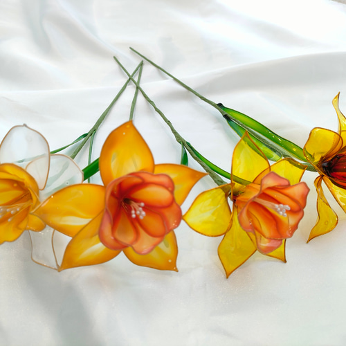 ラッパ水仙 3本 アメリカンフラワー アートフラワー m.m 通販