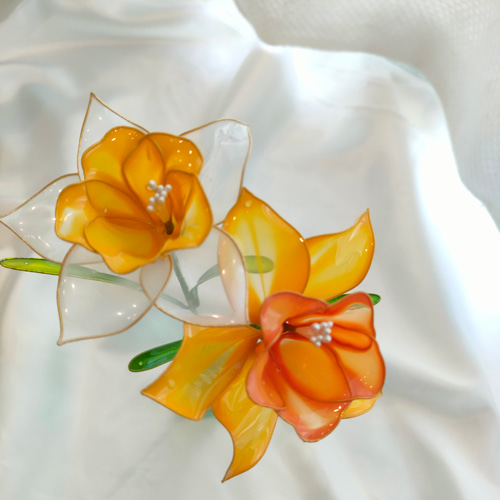 ラッパ水仙 3本 アメリカンフラワー アートフラワー m.m 通販