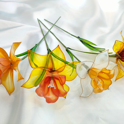 ラッパ水仙 3本 アメリカンフラワー アートフラワー m.m 通販