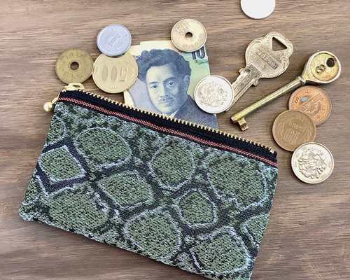 青蛇柄】畳縁 ぺたんこ 小銭入れ ミニポーチ カードケース ブルー ヘビ