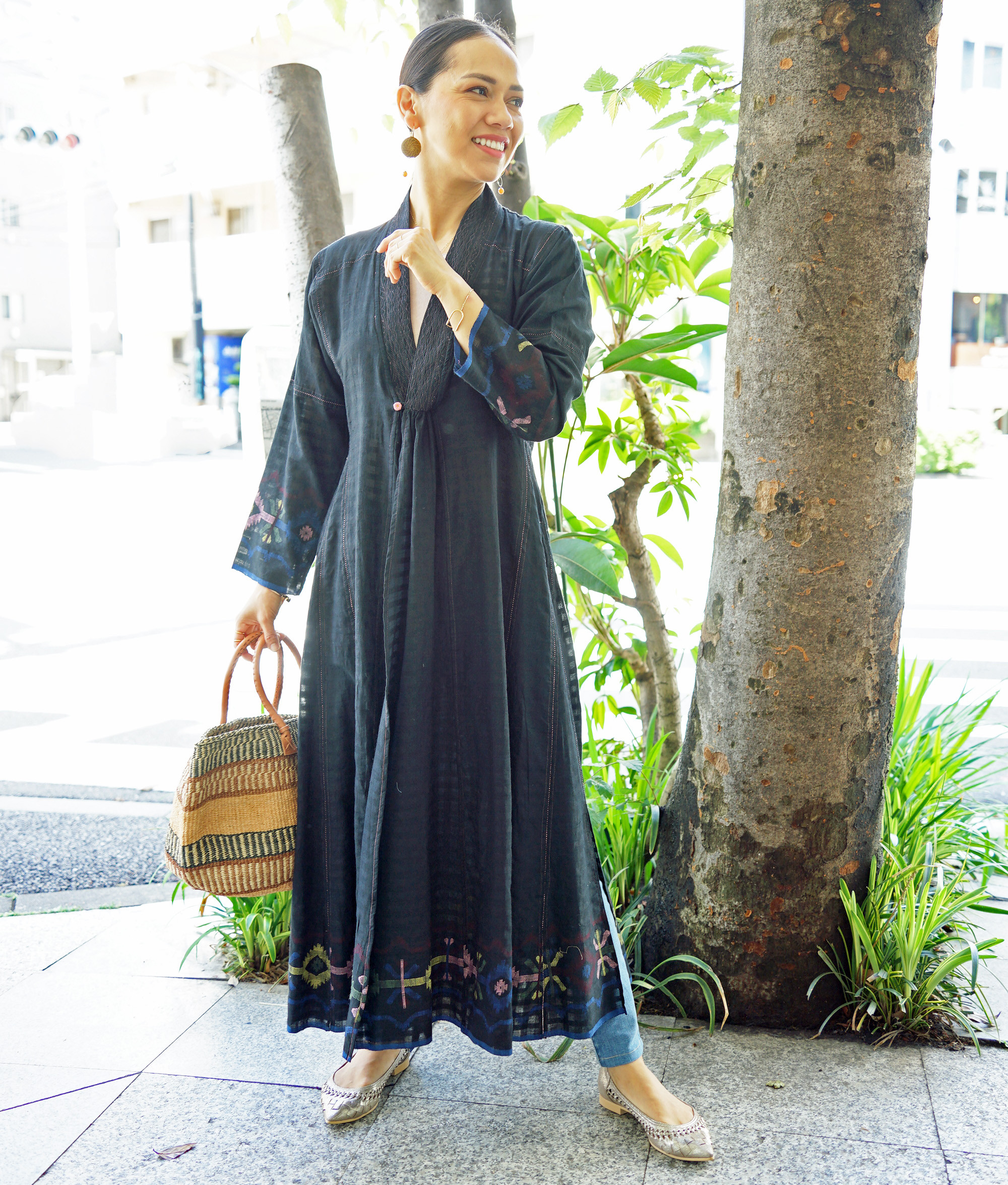 【即納可】ジャムダニ織・ロングガウン（NK24-007-black）