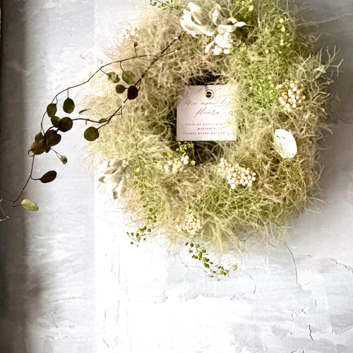 モクモク癒しのスモークツリーのリース《 A 》即日発送 ドライフラワー