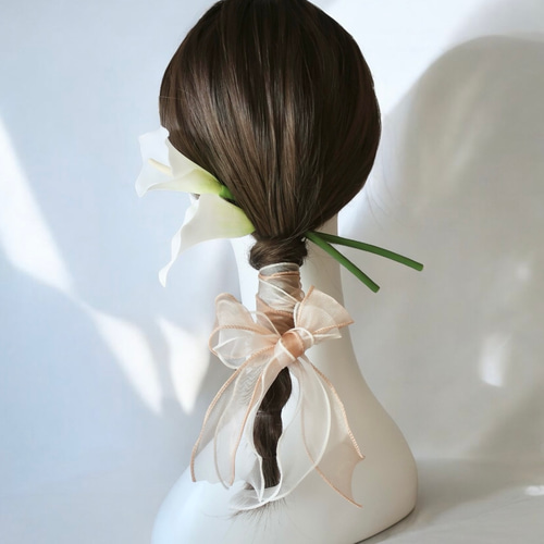 H61　オレンジピオニー水引 ヘアアクセサリー 浴衣Ｕピン和装オーガンジーリボン H63 オレンジピオニー水引 ヘアアクセサリー 浴衣Uピン和装