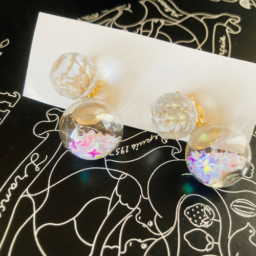 キラキラミラーボールピアス【2way】【夏】【キラキラ】NO.6 ピアス