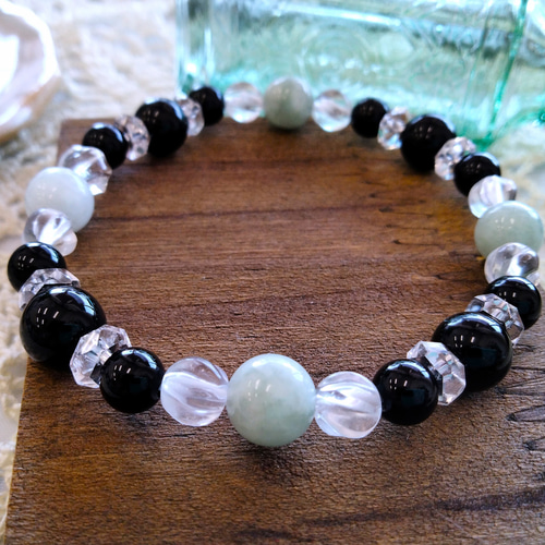 №194 オニキスと翡翠の最強ブレス カットクリスタルを合わせて