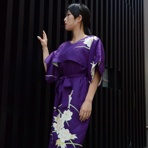 リメイク着物ロングスカート辻が花ちりめん生地L…3Lボレロ付き