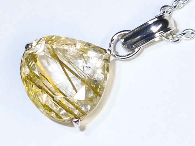 ★タイチンルチルクォーツファセットカット★ネックレスシルバー925★天然石金針水晶ゴールドルチルクォーツ銀ジュエリー