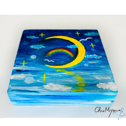 原画【月の輝き】 抽象画 月 moon 三日月 ブルー 青 おしゃれ