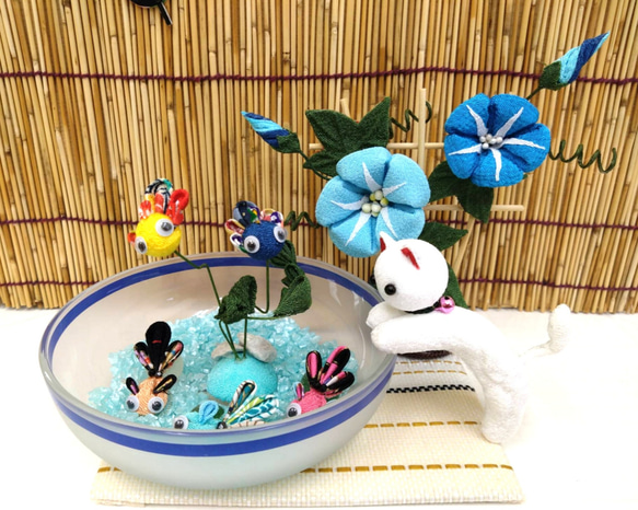 金魚 朝顔 ねこ 日本の夏のインテリア つまみ細工 その他