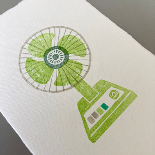 希少　手漉き和紙　128枚　ヴィンテージ　昭和レトロ 昭和の扇風機（ポストカード）1枚／版画・手漉き和紙 ポスト