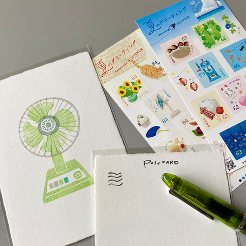 昭和の扇風機（ポストカード）1枚／版画・手漉き和紙 ポスト