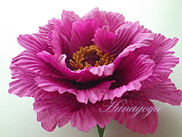 リアル！牡丹の髪飾りコーム仕立て（赤紫）