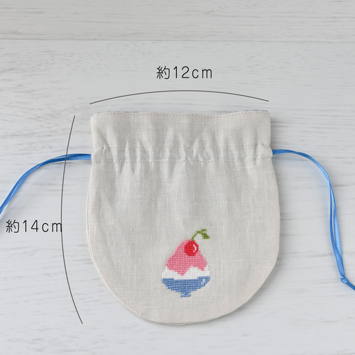 巾着　リネン　　13 ハンドメイド リネンの巾着トートバッグ(リネン紐) 巾着バッグ petit