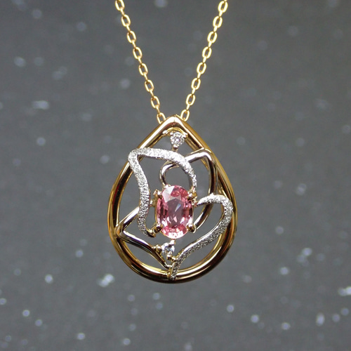 【鑑別付】　パパラチアサファイア　K18 ペンダントトップ パパラチアサファイア花デザインオレンジピンクネックレス