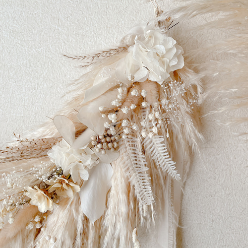 パンパスグラスのガーランド ホワイト ベージュ ドライフラワー 横長