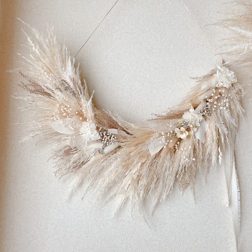 パンパスグラスのガーランド ホワイト ベージュ ドライフラワー 横長