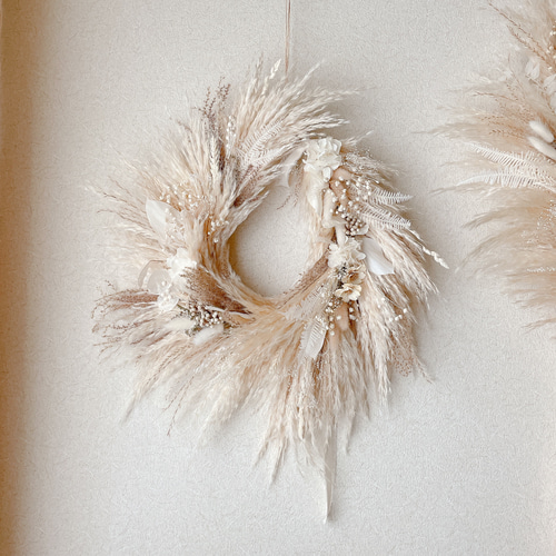 パンパスグラスのガーランド ホワイト ベージュ ドライフラワー 横長