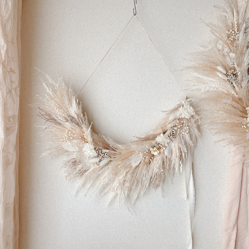 パンパスグラスのガーランド ホワイト ベージュ ドライフラワー 横長