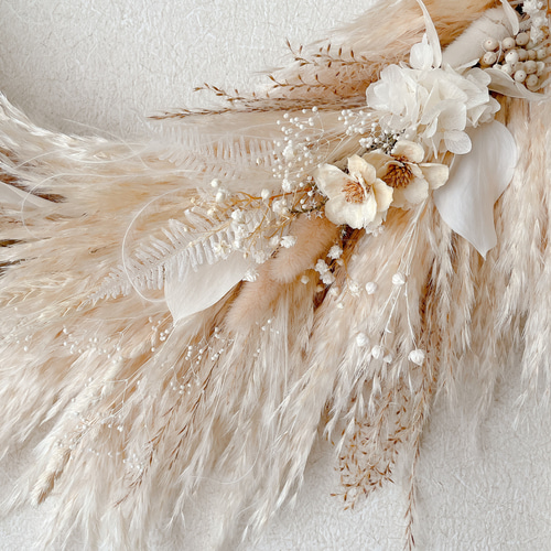 スワッグ　パンパスグラスのガーランド　ドライフラワー　横長スワッグ パンパスグラスのガーランド ホワイト ベージュ ドライフラワー 横長