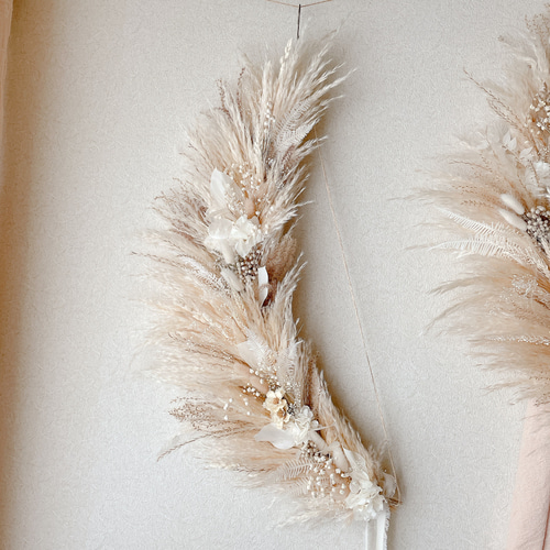 パンパスグラスのガーランド ホワイト ベージュ ドライフラワー 横長