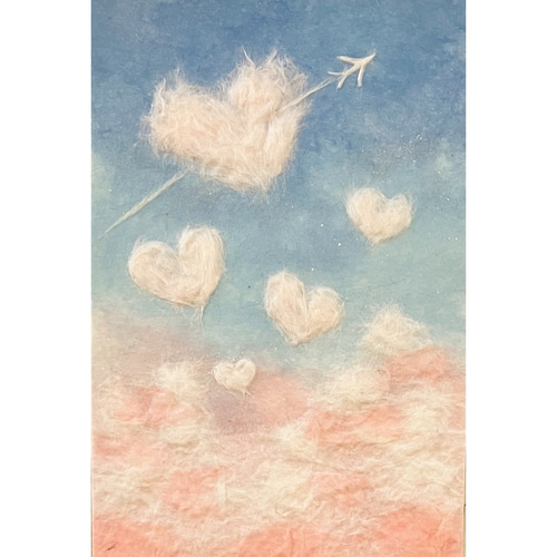 和紙ちぎり絵『雲海赤富士』葉書サイズ原画 絵画 彩紘工房 通販