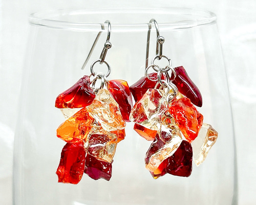 5127.琉球ガラスのかけら つぶつぶピアス/イヤリング [[琉球ガラス/虹