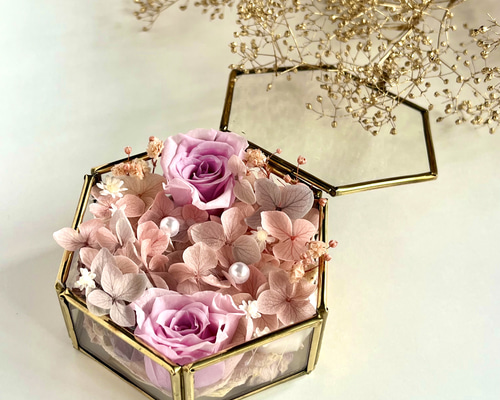 ゼクシィ掲載☆ふんわりピンク アンティーク調 リングピロー ガラス